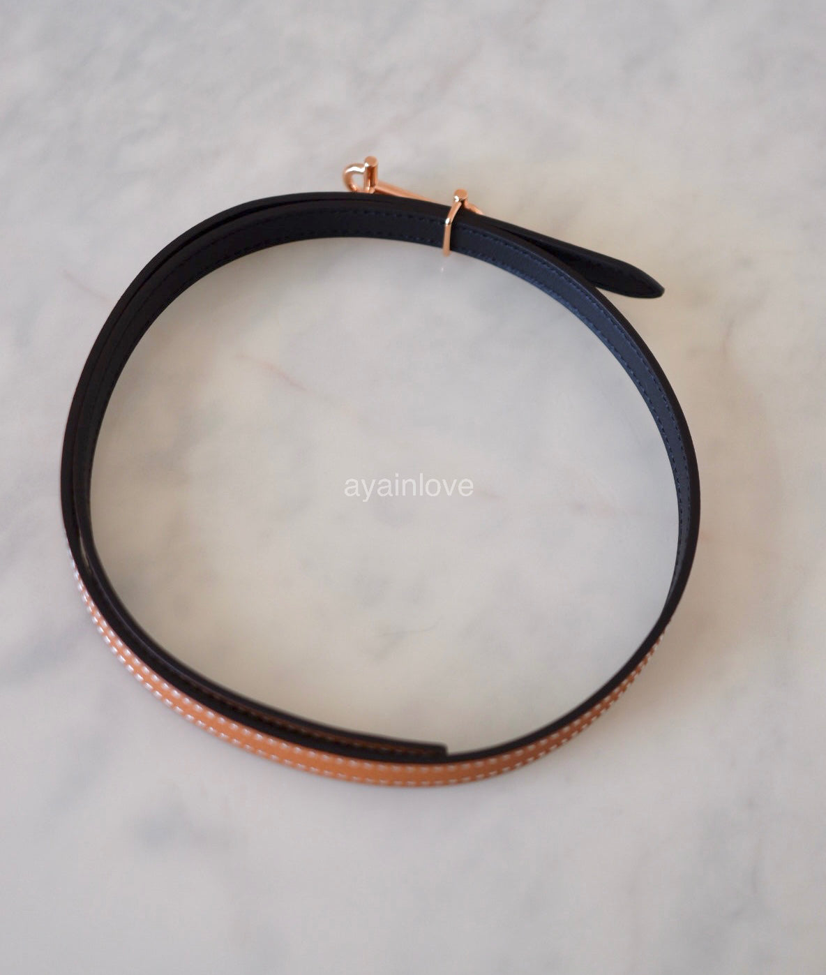 HERMES Gamma Belt Reversible Black/Gold Swift/Epsom Size 70 Rose Gold Hardware W Stamp