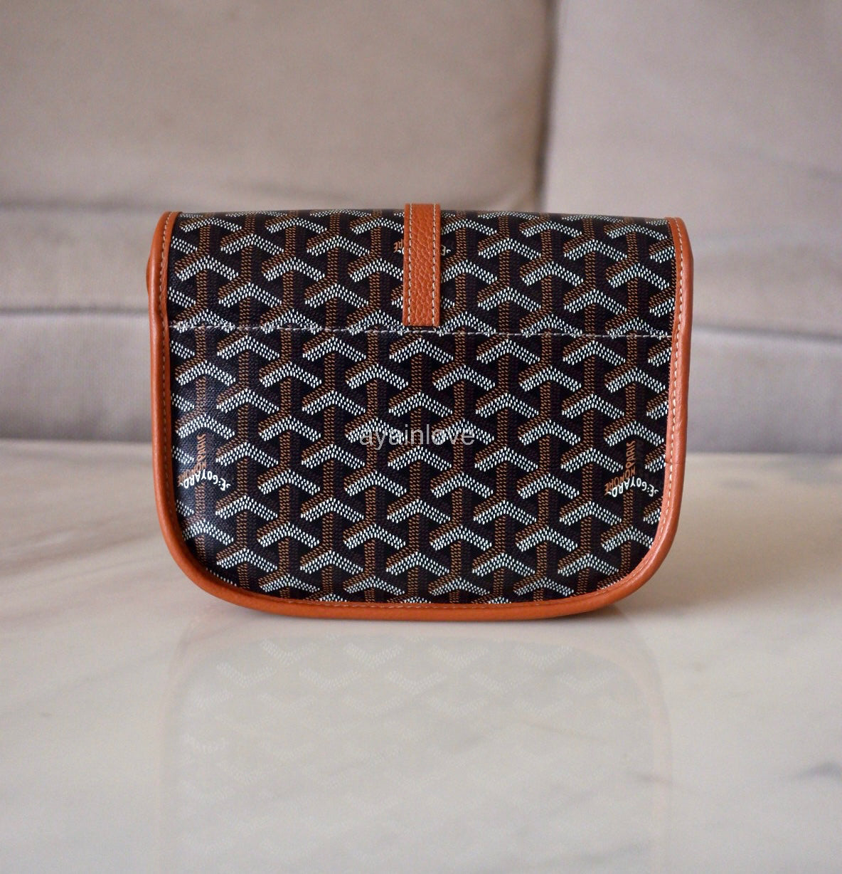 GOYARD Belvedere PM Goyardline Canvas/Calfskin Tan Black Messenger Bag Silver Hardware