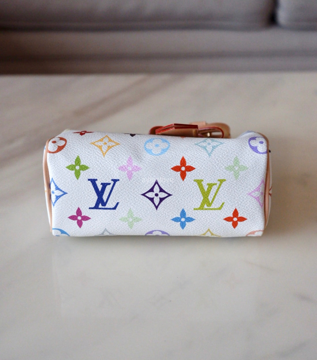 LOUIS VUITTON LV x TM White Multicolour Murakami Nano Speedy Gold Hardware