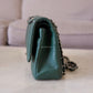 CHANEL Dark Green Lambskin Medium/Large Classic Flap Silver Hardware