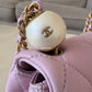 CHANEL 24S Pink Lambskin Twin Pearls Quilted Mini Flap Bag Adjustable Gold Hardware