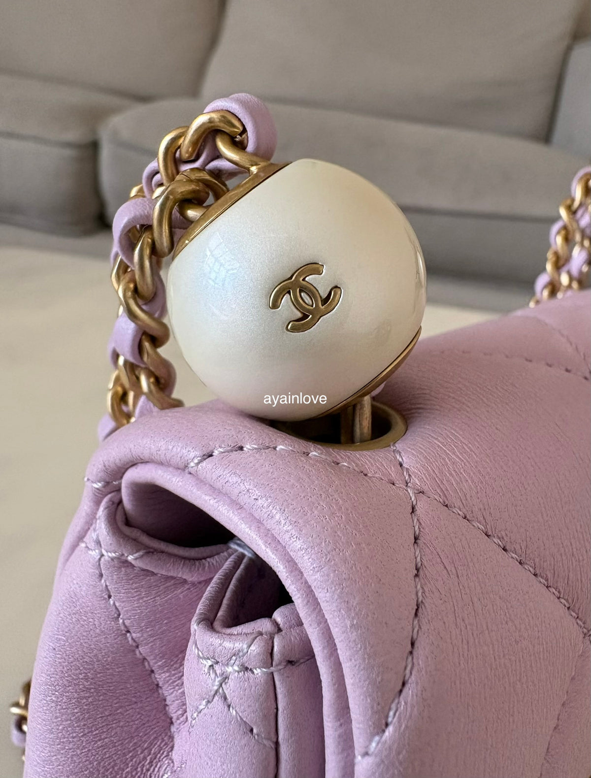 CHANEL 24S Pink Lambskin Twin Pearls Quilted Mini Flap Bag Adjustable Gold Hardware