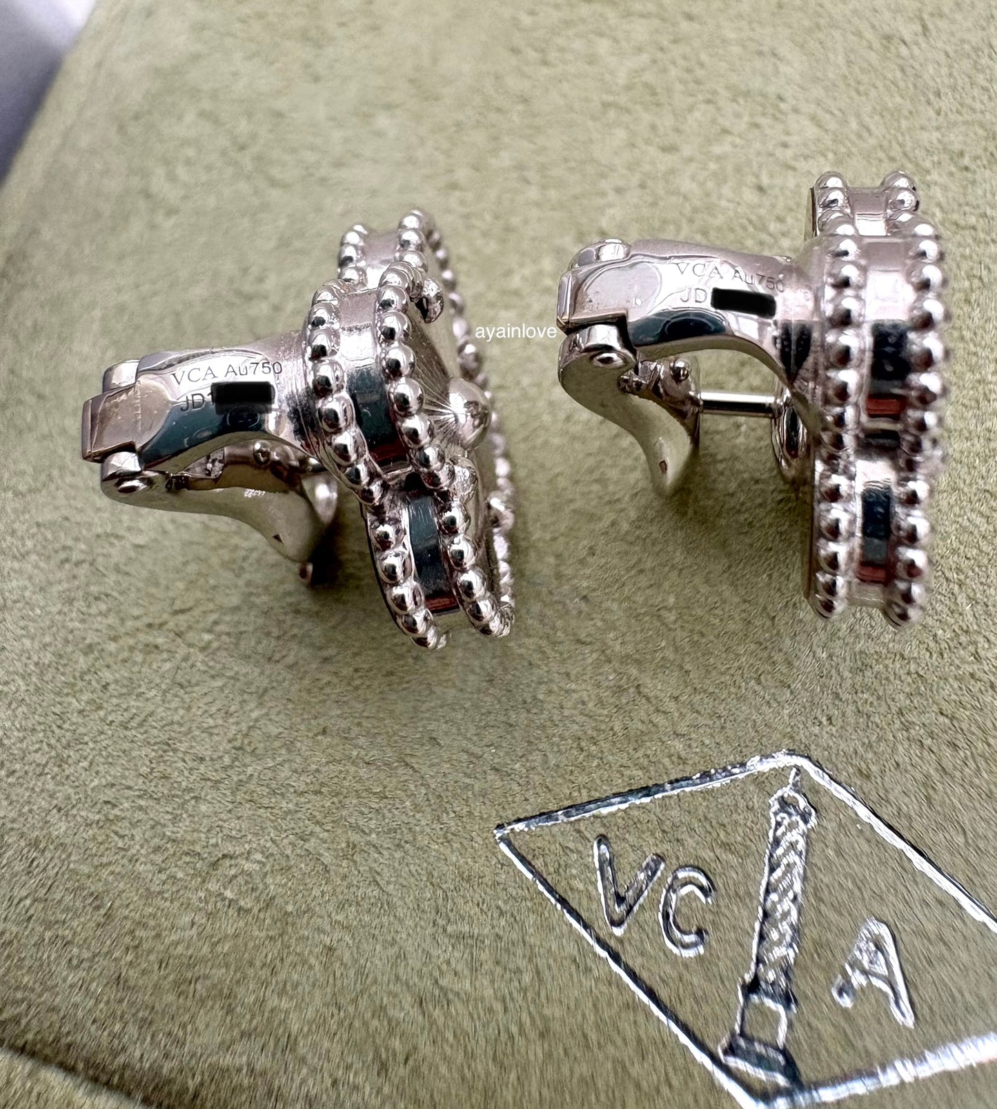 VAN CLEEF ARPELS VCA 18KT White Gold Guilloche Vintage Alhambra Earrings