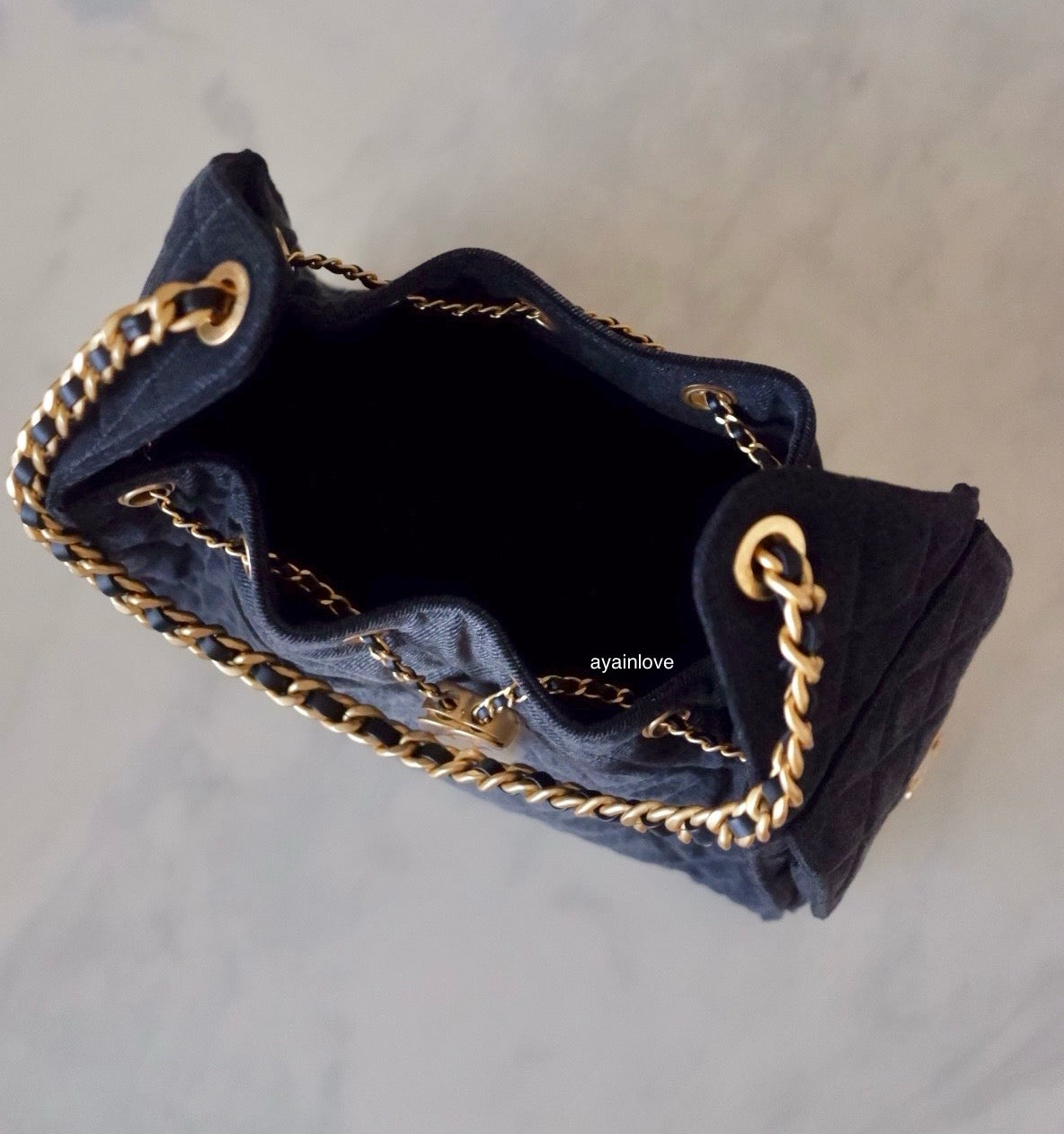 CHANEL 26P Black Washed Denim Small 25 Bag Gold Hardware