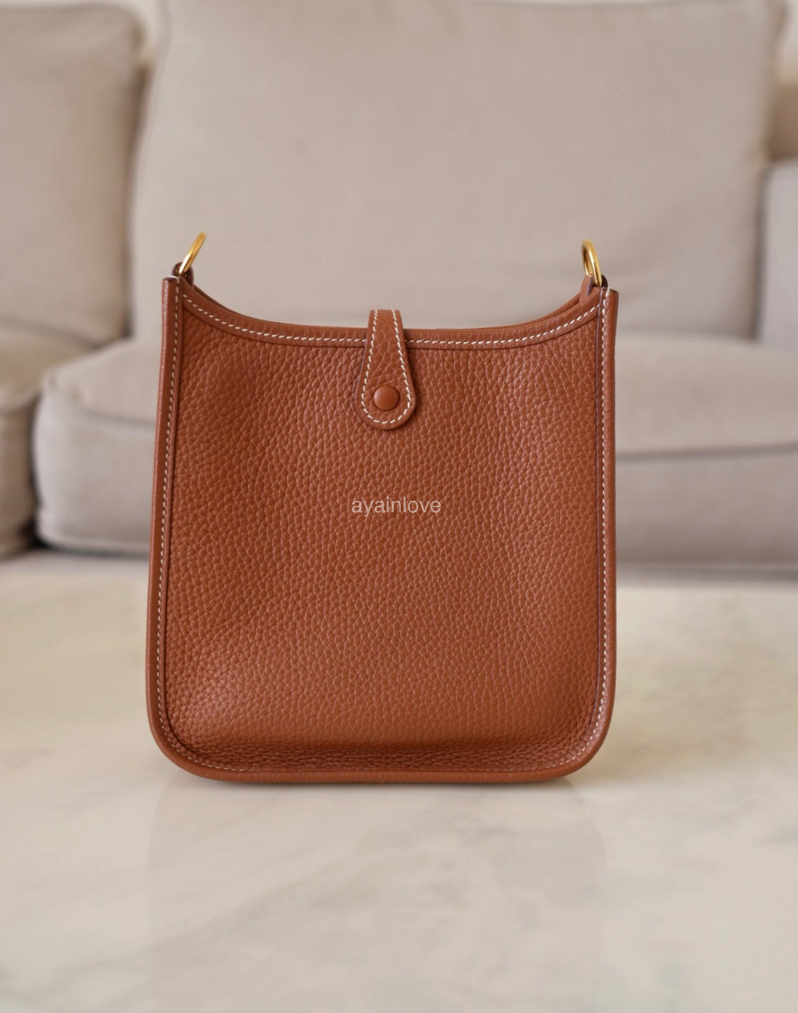 HERMES Mini Evelyne TPM 16 Amazone Gold Clemence Gold Hardware Z Stamp