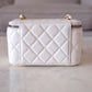 CHANEL Iridescent White Caviar Rectangular Vanity on Adjustable Chain Strap Oversized CC Gold Hardware