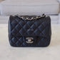 CHANEL 17B Black Caviar (Burgundy Interior) Quilted Square Mini Flap Bag Silver Hardware