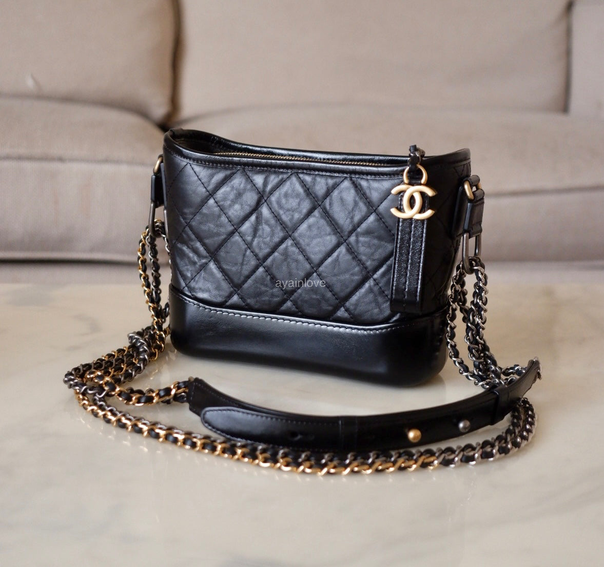 CHANEL Black Calf Skin Small Gabby Gabrielle Bag Mixed Hardware