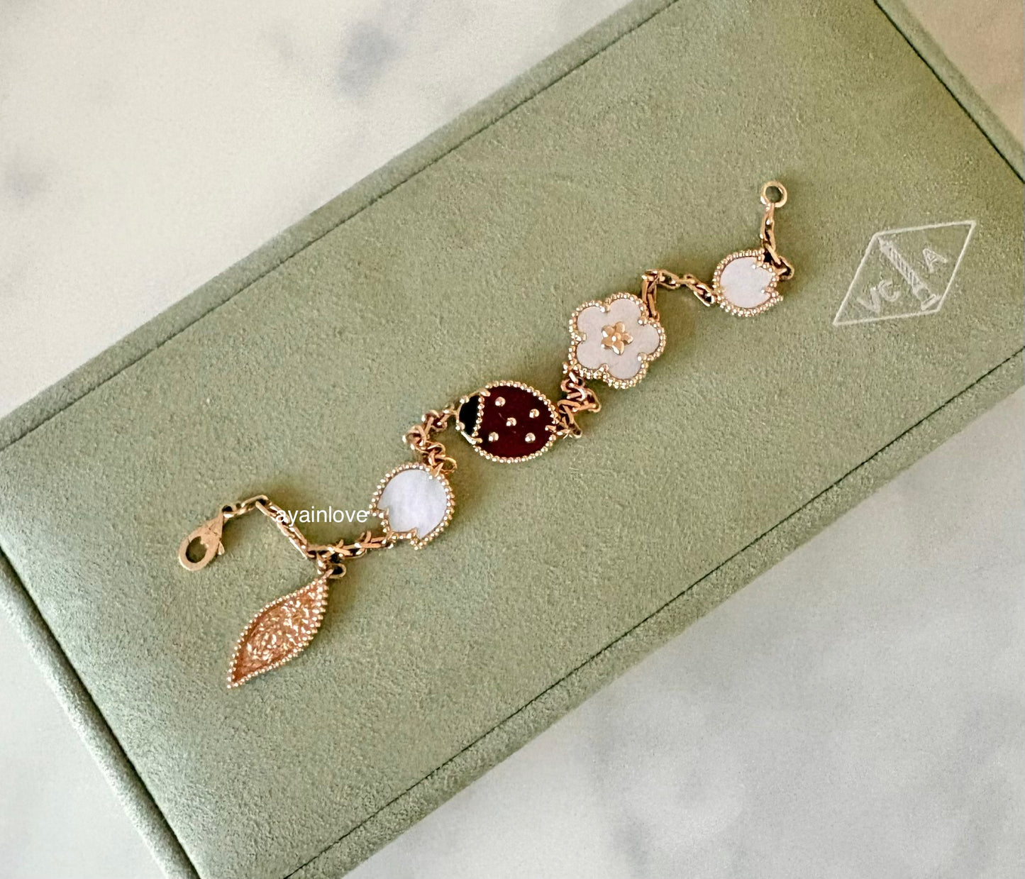 Van Cleef Arpels VCA 5 Motifs Lucky Spring Carnelian, Mother of Pearl and Onyx Bracelet 18KT Rose Gold