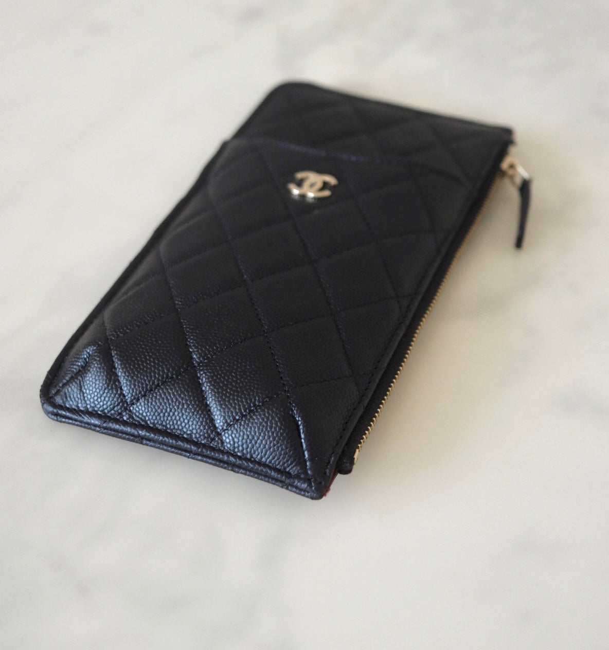 CHANEL Classic Black Caviar Phone Pouch Card Holder Gold Hardware