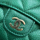 CHANEL 18S Iridescent Emerald Green Caviar XL Snap Card Holder Light Gold Hardware