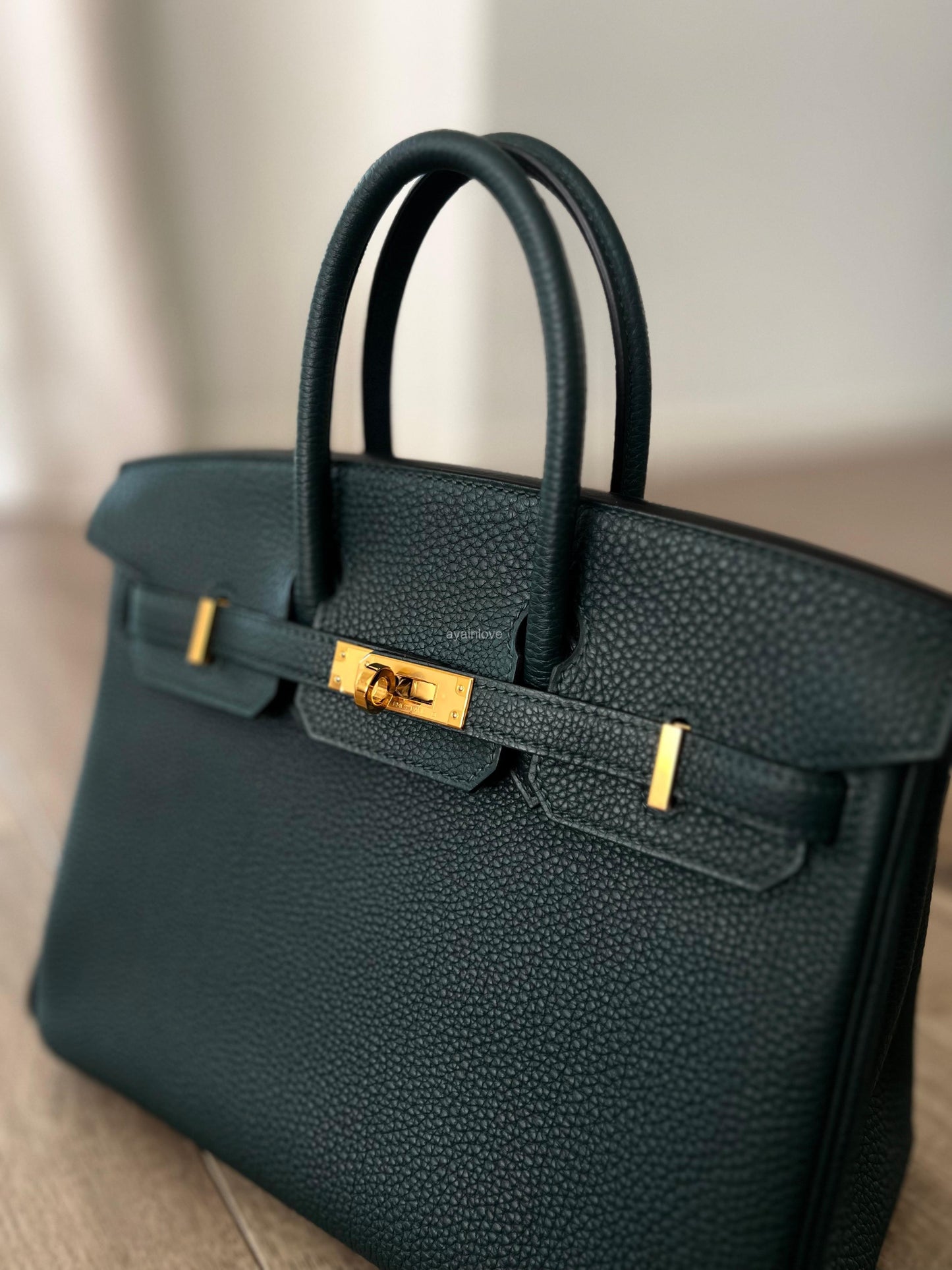 HERMES Birkin 25 Vert Cypress Togo Bag Gold Hardware U Stamp