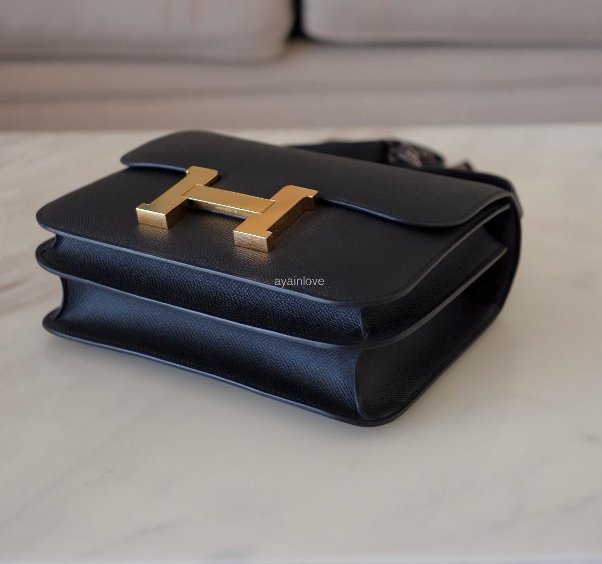 HERMES Constance 24 Noir Black Epsom Rose Gold Hardware D Stamp