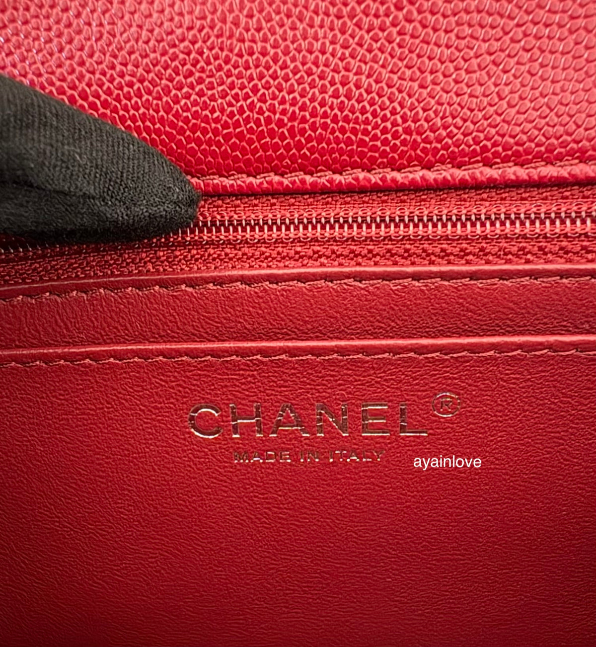 CHANEL 17B Red Caviar Quilted Classic Rectangular Mini Silver Hardware