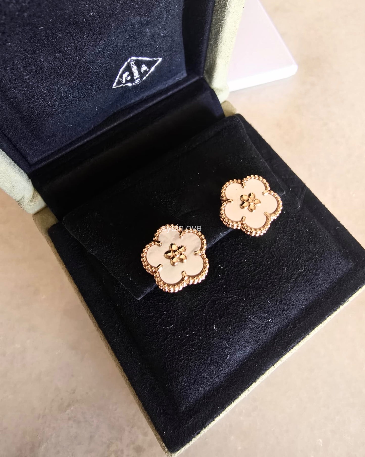 Van Cleef Arpels VCA Lucky Spring Plum Blossom Mother of Pearl 18KT Rose Gold Earrings