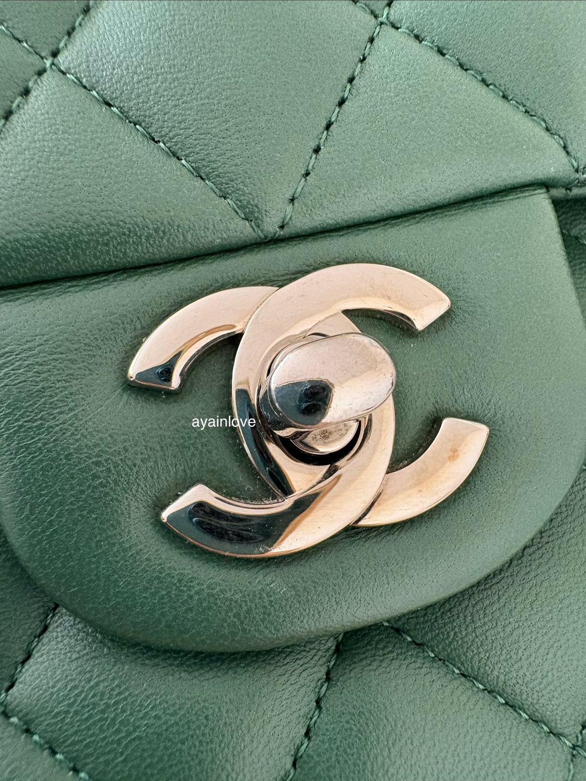 CHANEL Dark Green Lambskin Medium/Large Classic Flap Silver Hardware