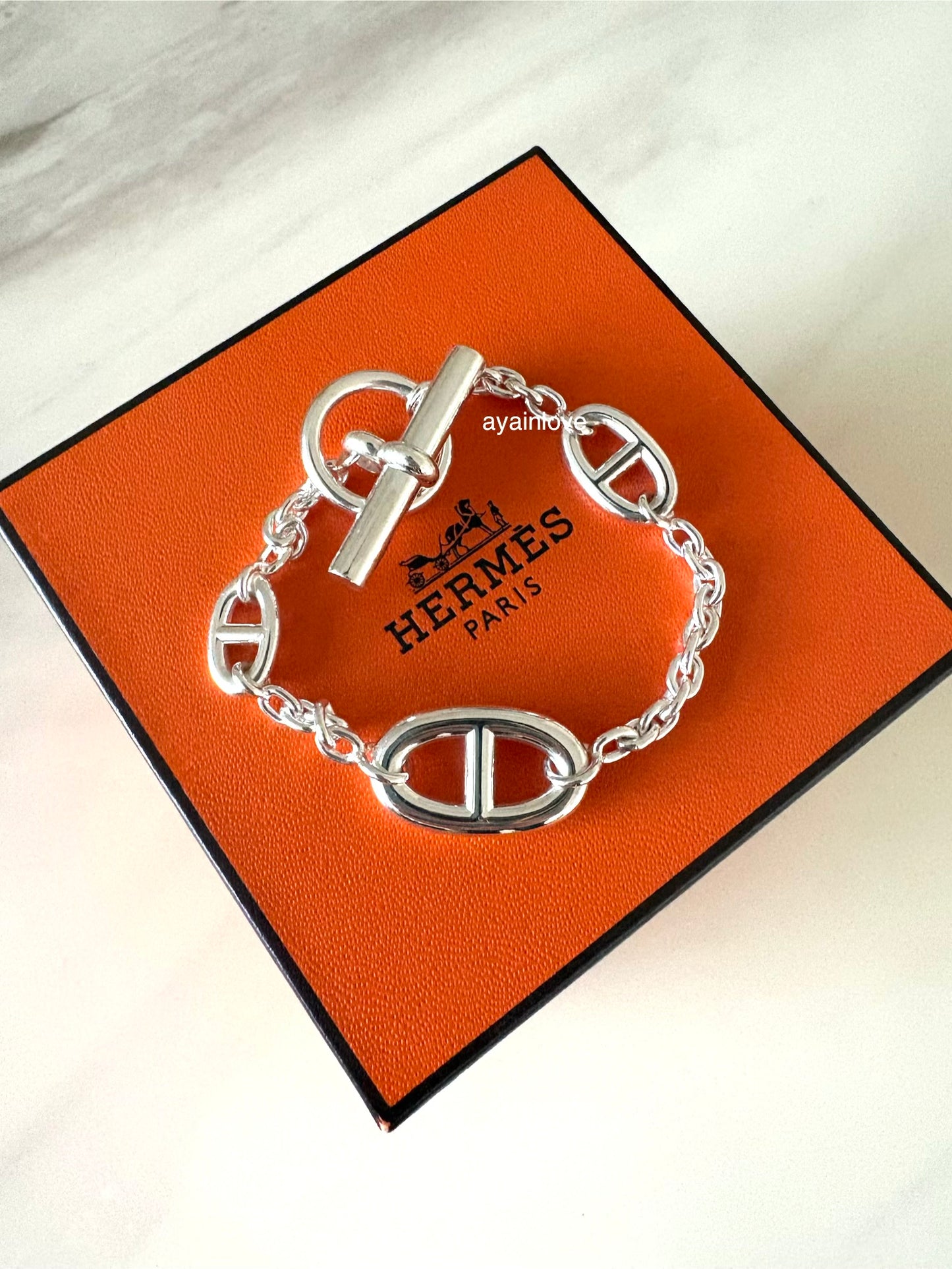 HERMES Farandole Sterling Silver Bracelet Size ST