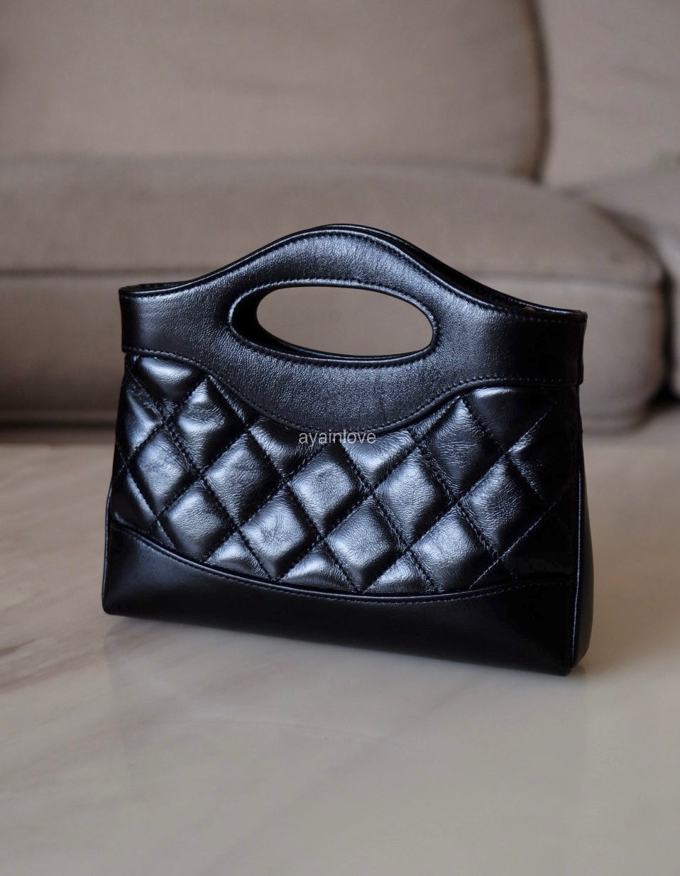 CHANEL Black Calfskin Mini 31 Shopping Bag Light Gold Hardware