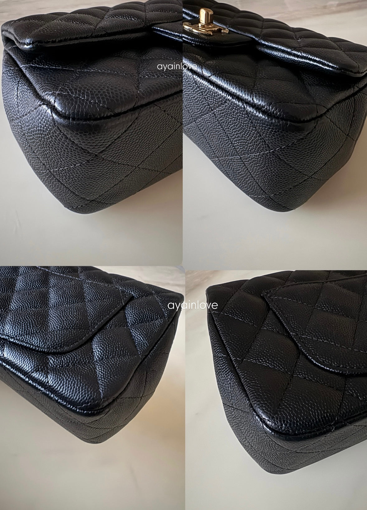 CHANEL 18B Black Caviar Quilted Rectangular Mini Flap Bag Light Gold Hardware