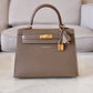 HERMES Kelly 25 Etoupe Epsom Bag Gold Hardware W Stamp