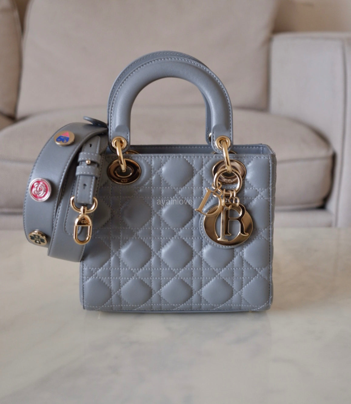 DIOR Small Lady Dior Grey Cannage Lambskin My ABCDior Bag