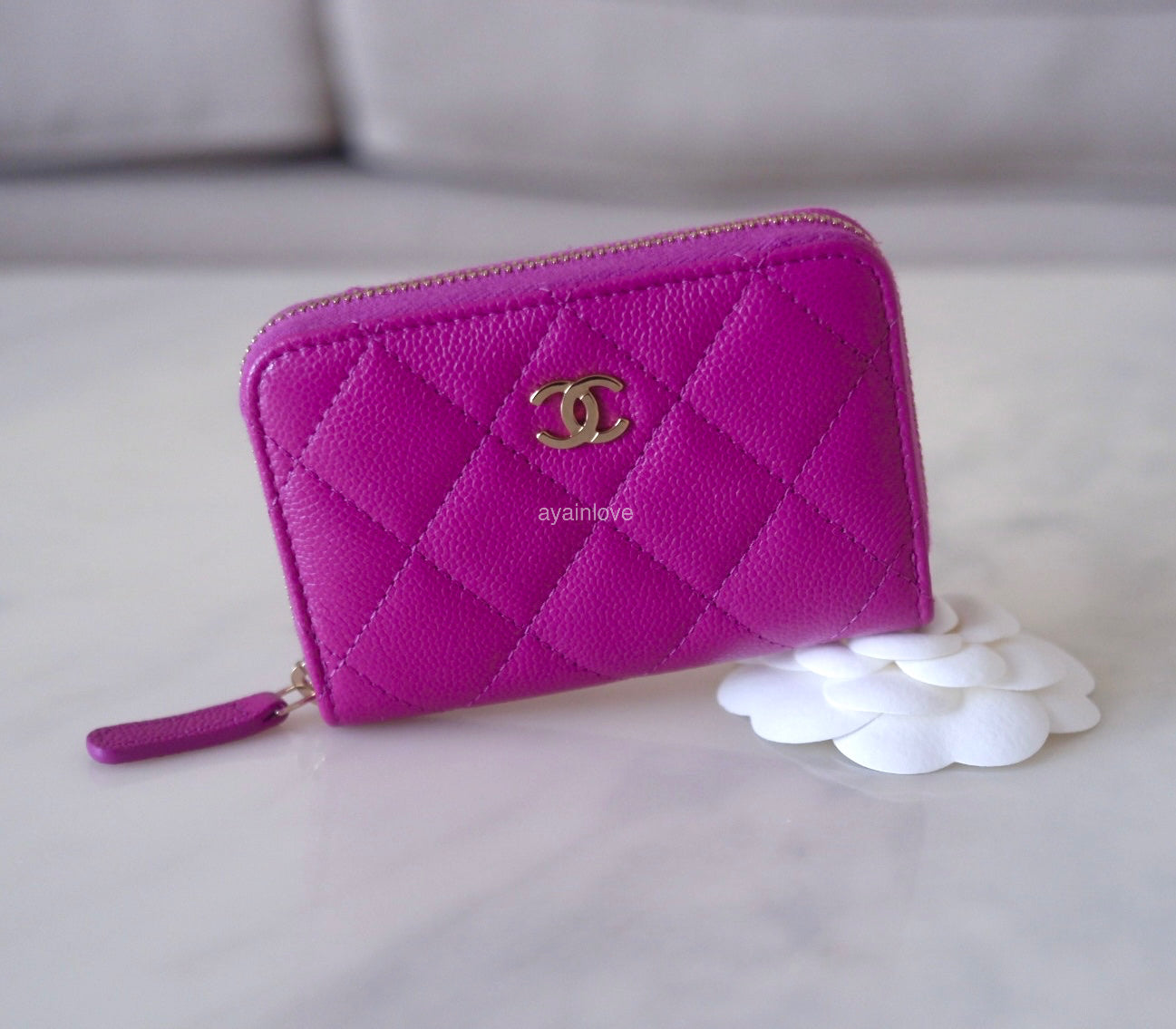 Chanel Purple Quilted Caviar Flap Card Holder Wallet
