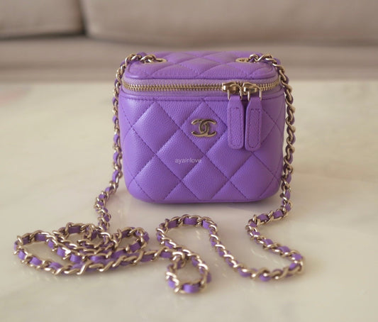 CHANEL 20S Purple Caviar Classic Square Vanity on Chain Light Gold Hardware