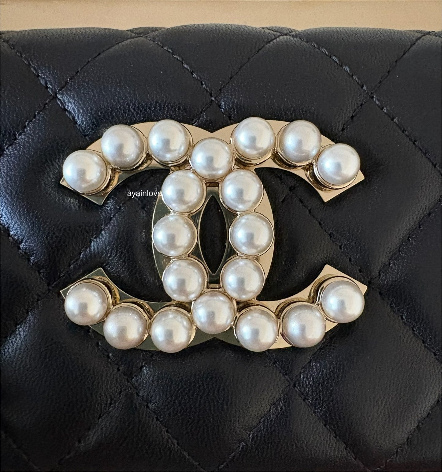 CHANEL 23A Black Lambskin CC Pearl Frame Clutch Bag Light Gold Hardware