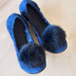 LOUIS VUITTON Blue Pompom Velvet Calfskin Flirty Ballet Flat Sz 38