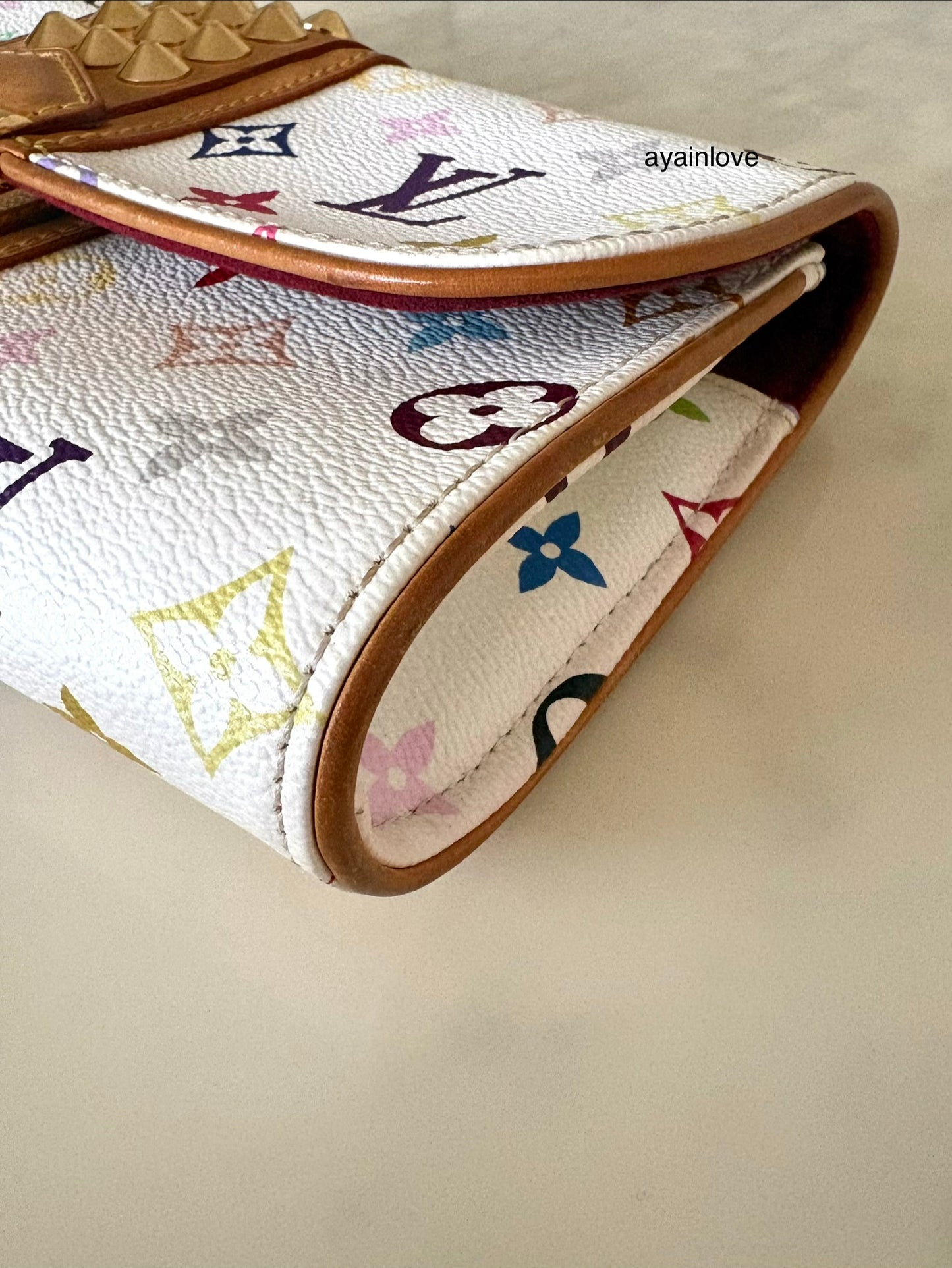 LOUIS VUITTON Courtney White Multicolour Murakami Clutch Bag Gold Hardware
