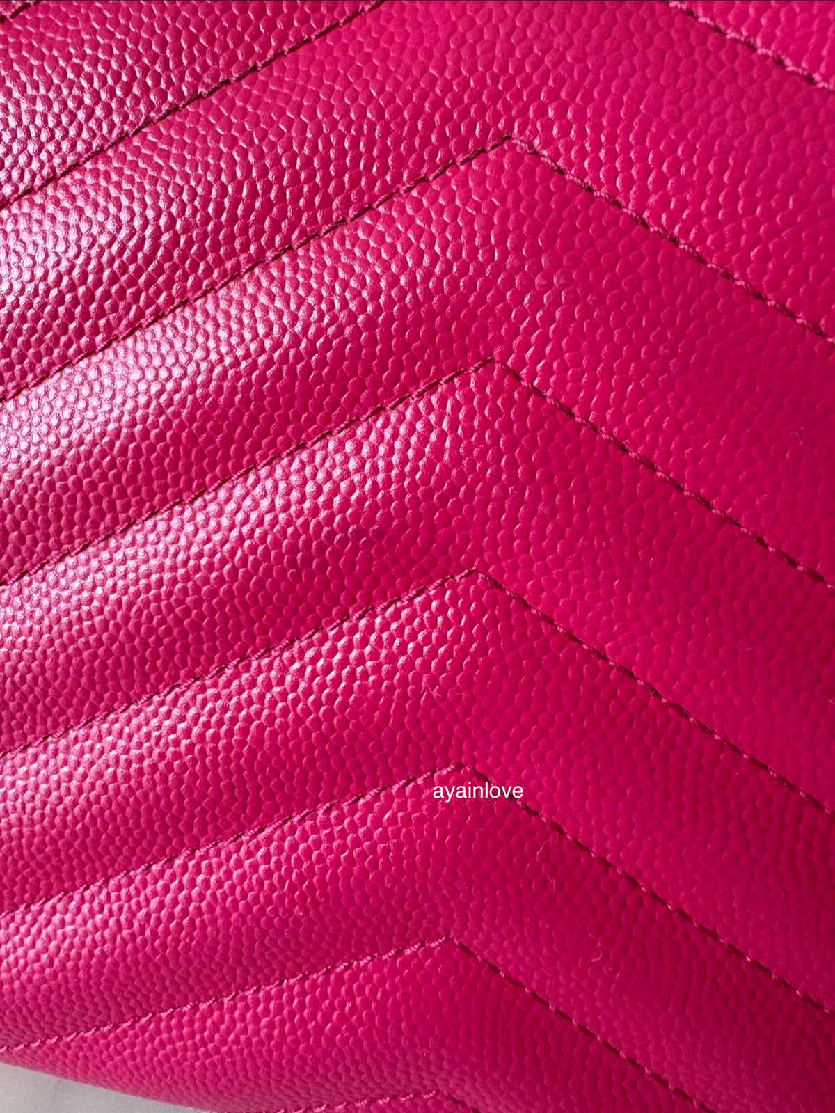 Yves Saint Laurent YSL Classic Cassandre Fuchsia Chevron Quilting Wallet on Chain Gold Hardware