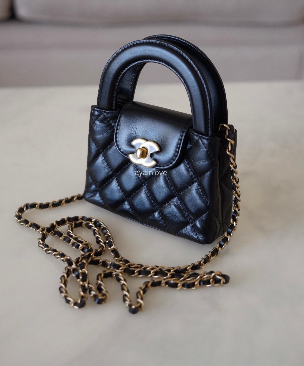 CHANEL 23K Black Shiny Calf Skin Micro Shopping Bag Kelly Clutch on Ch –  AYAINLOVE CURATED LUXURIES