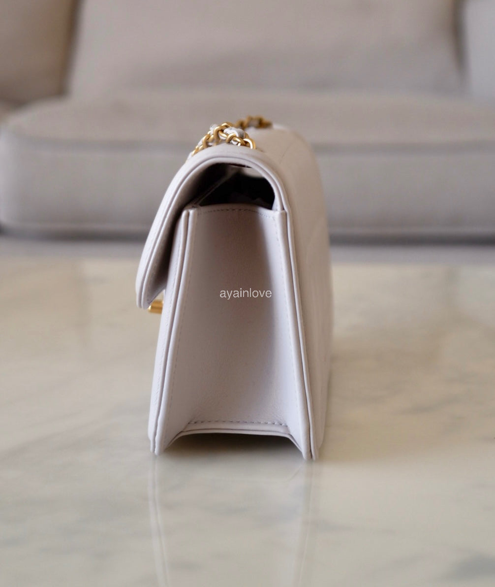 CHANEL 2025 Light Grey Lambskin Microchipped Quilted Chocolate Bar Mini Flap Bag Brushed Gold Hardware