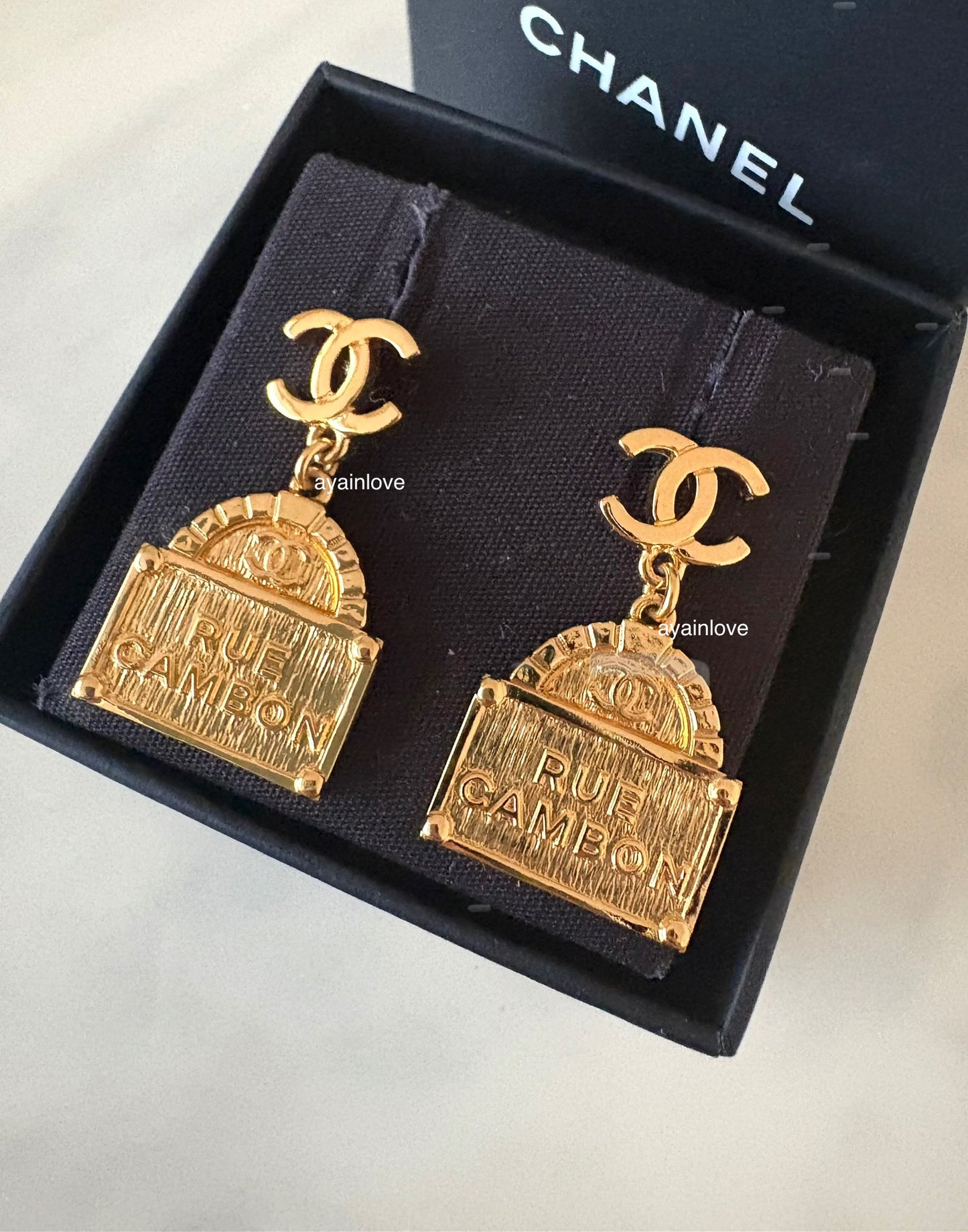 CHANEL 22A Rue Cambon CC Logo Drop Earrings Gold Hardware