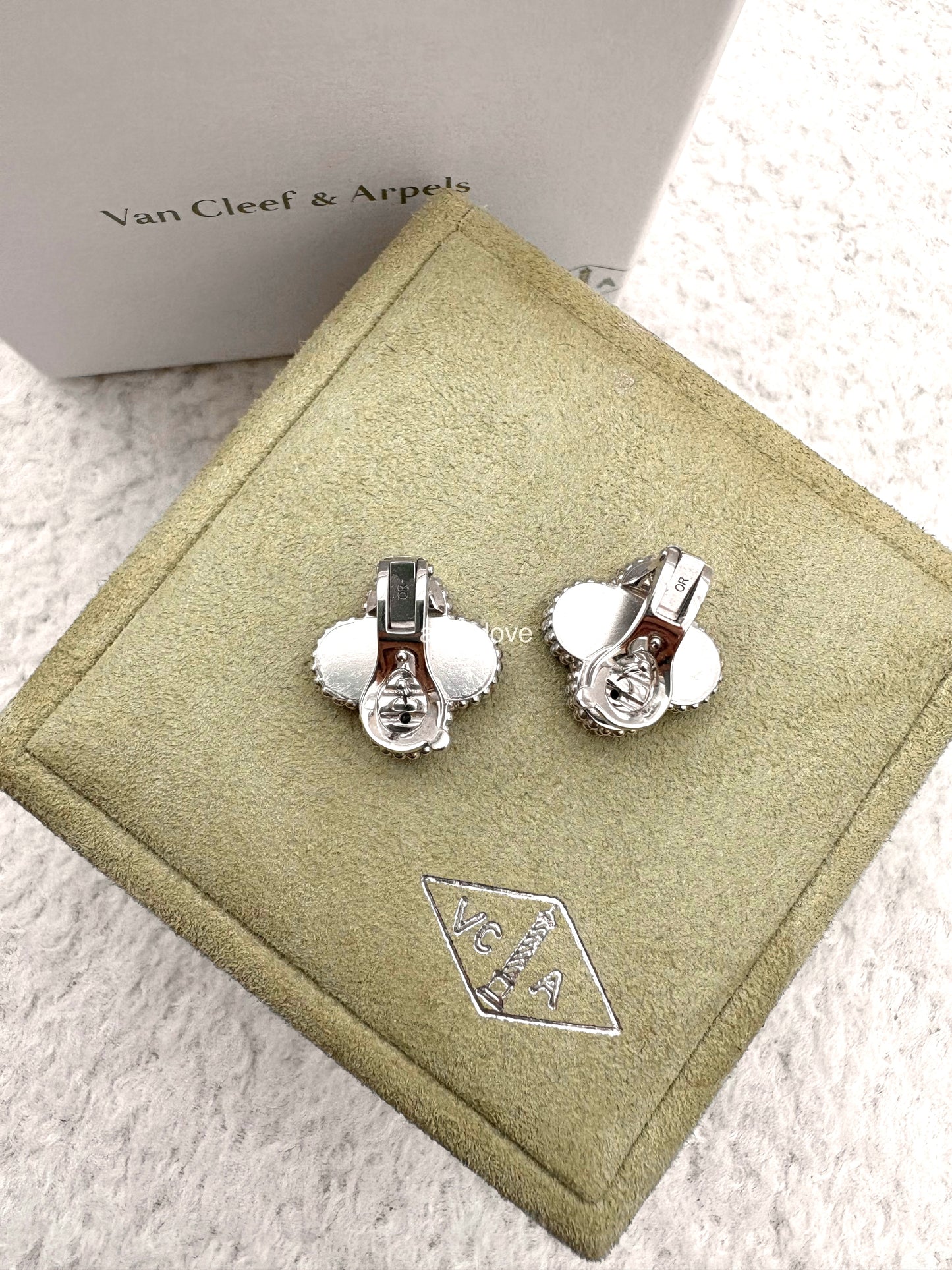 VAN CLEEF ARPELS VCA 18KT White Gold Guilloche Vintage Alhambra Earrings