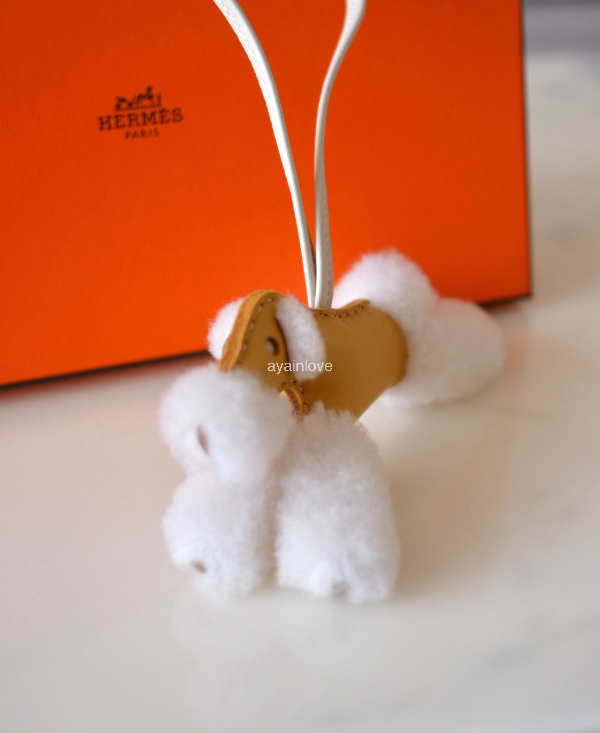 HERMES Budy Ecru/Paille/Craie Wool Leather Bag Charm K Stamp