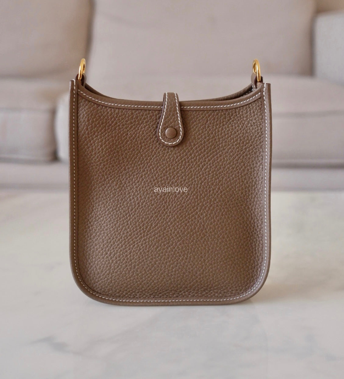 HERMES Mini Evelyne TPM 16 Amazone Etoupe Clemence Gold Hardware U Stamp