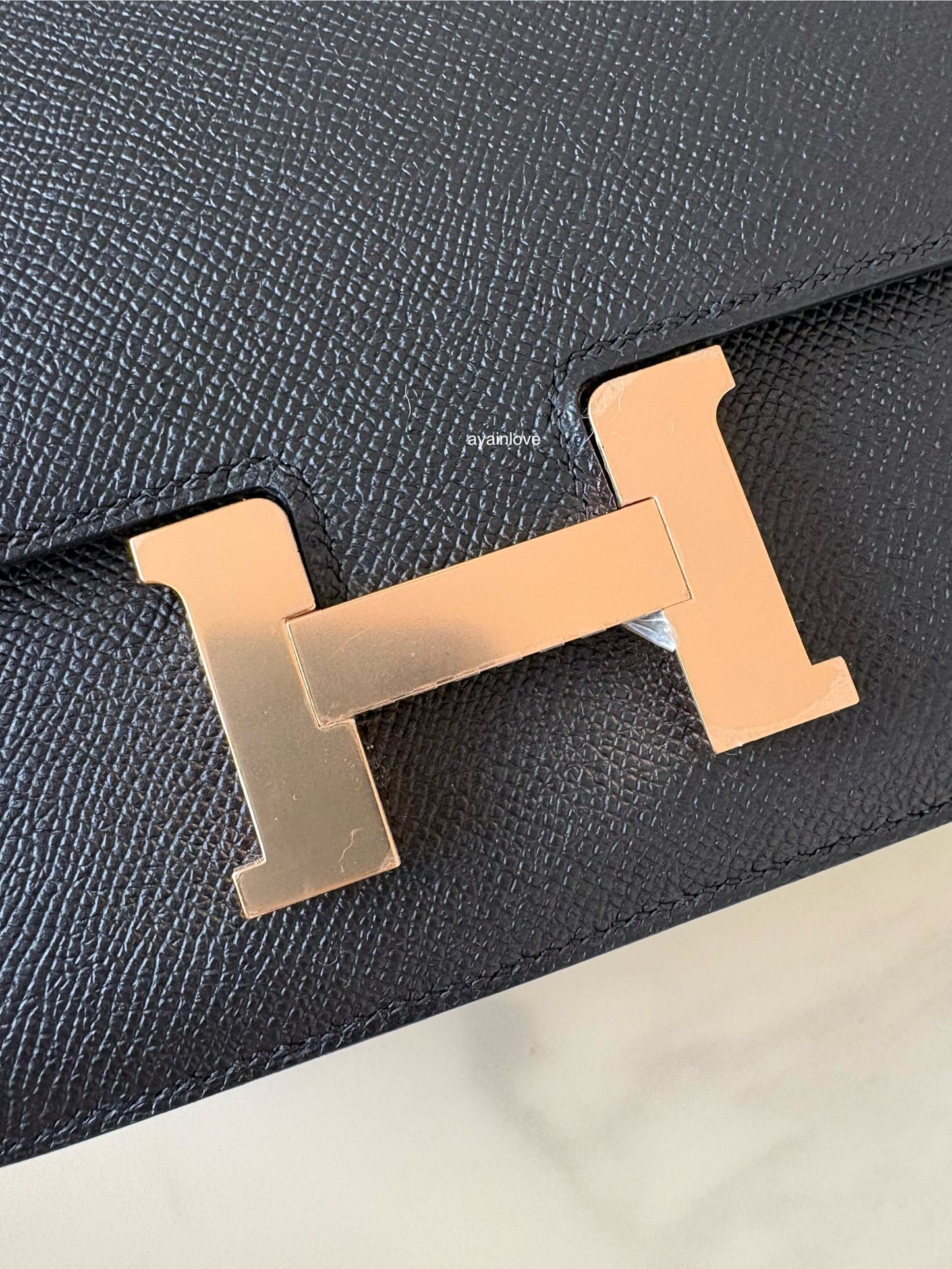 HERMES Constance Mini 18 Noir Black Epsom Rose Gold Hardware W Stamp