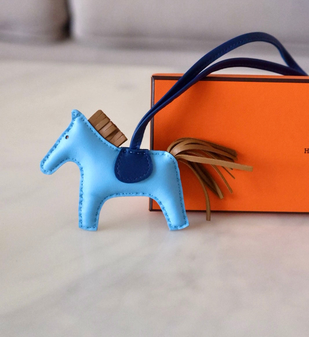HERMES Rodeo PM Tricolour Bleu Celeste/Kraft/Bleu De Malte Bag Charm