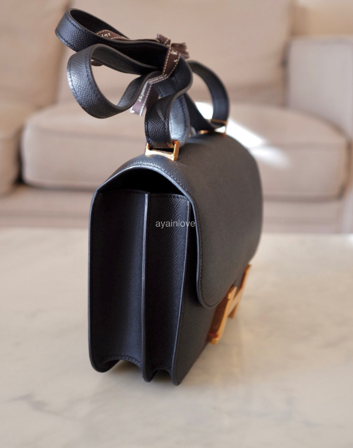 HERMES Constance 24 Noir Black Epsom Rose Gold Hardware D Stamp