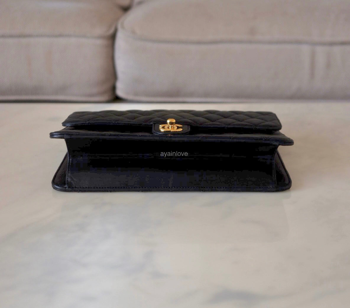 CHANEL Black Lambskin Turnlock Quilted Medium Half Flap Bag Gold Hardware