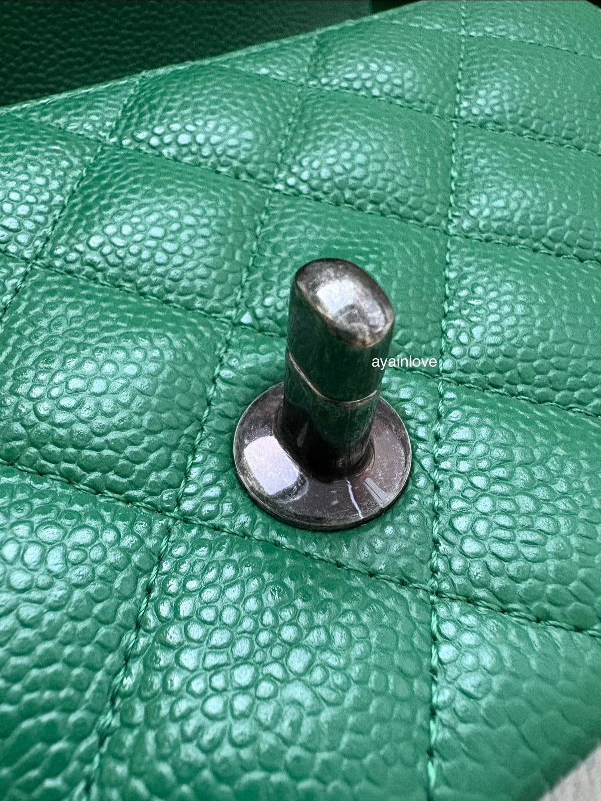 CHANEL Green Caviar Classic Quilted Rectangular Mini Flap Bag Ruthenium Hardware