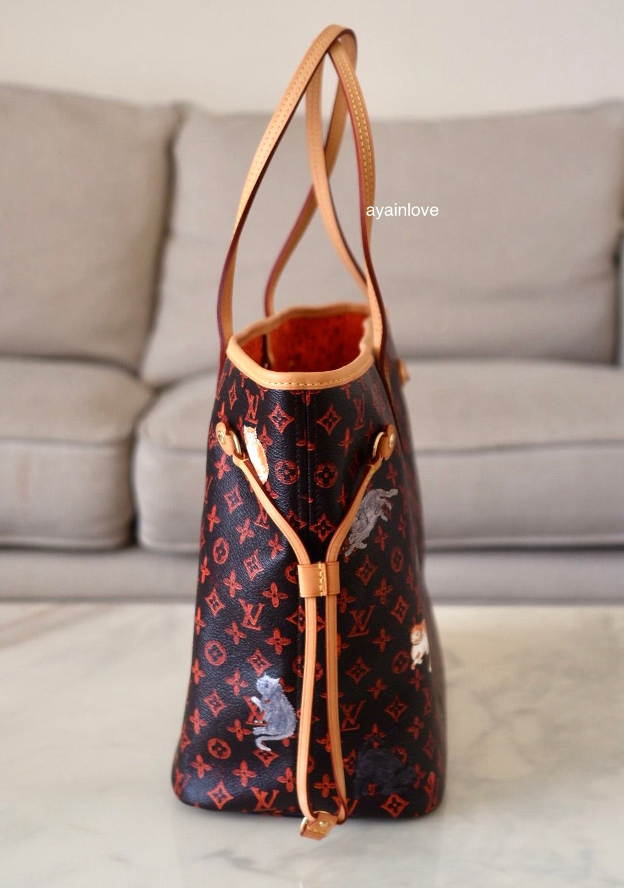 LOUIS VUITTON LV Limited Edition Grace Coddington Catogram Canvas Neverfull MM