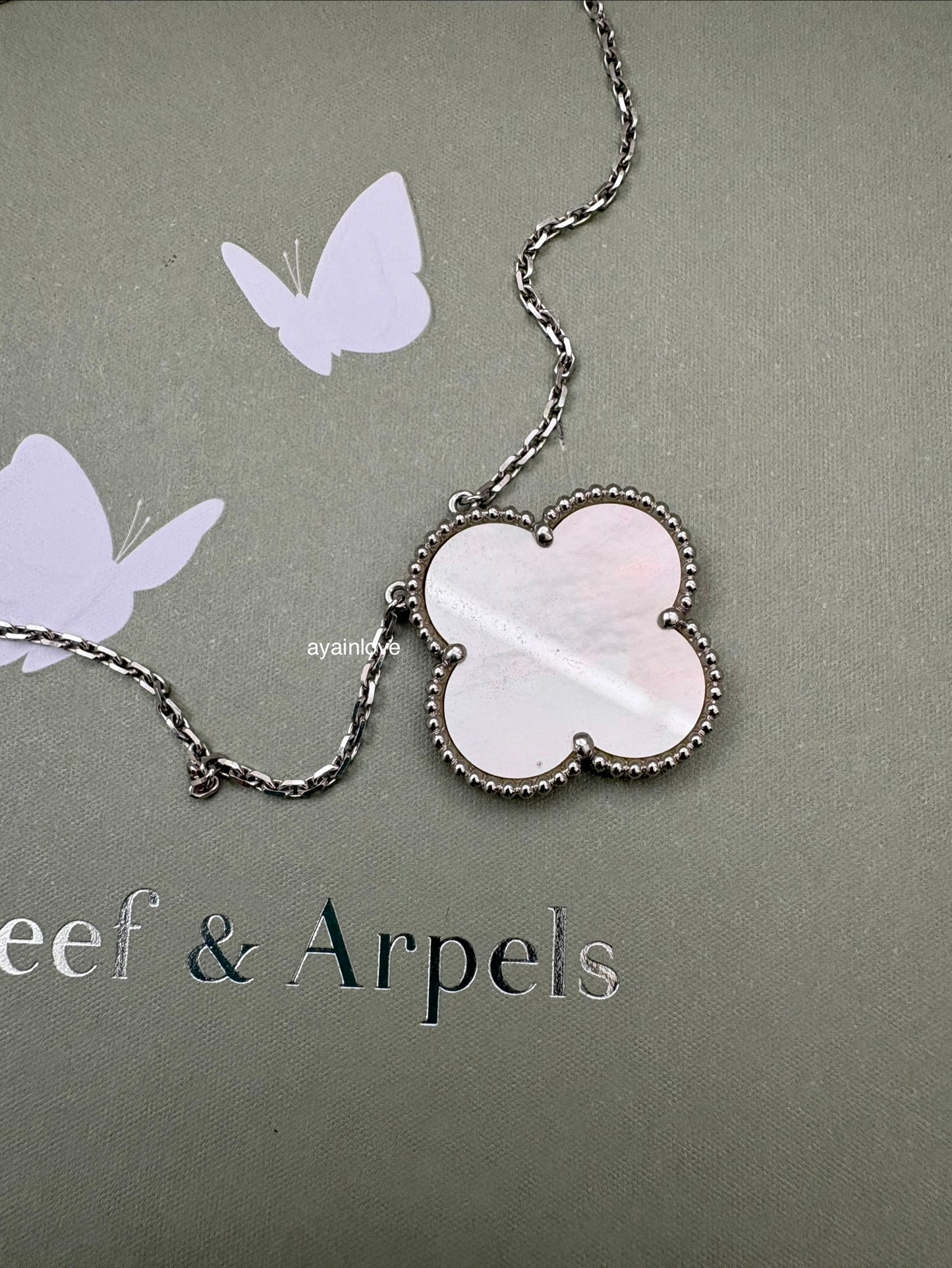 Van Cleef Arpels VCA White Mother of Pearl Magic Alhambra Pendant Necklace 18KT White Gold