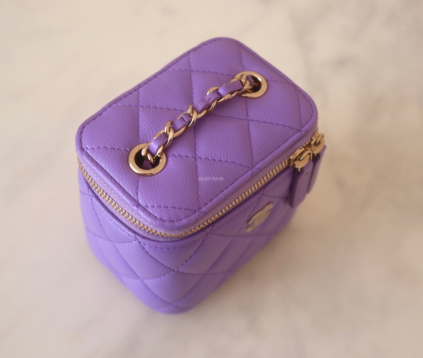 CHANEL 20S Purple Caviar Classic Square Vanity on Chain Light Gold Har –  AYAINLOVE CURATED LUXURIES