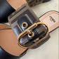 FENDI Vitello Maya Black FF Embossed Monogram Buckle Flat Slides Mules Size 38