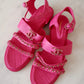 CHANEL 20C Fuchsia Pink Chain Lambskin Sandals CC Gold Hardware Size 41
