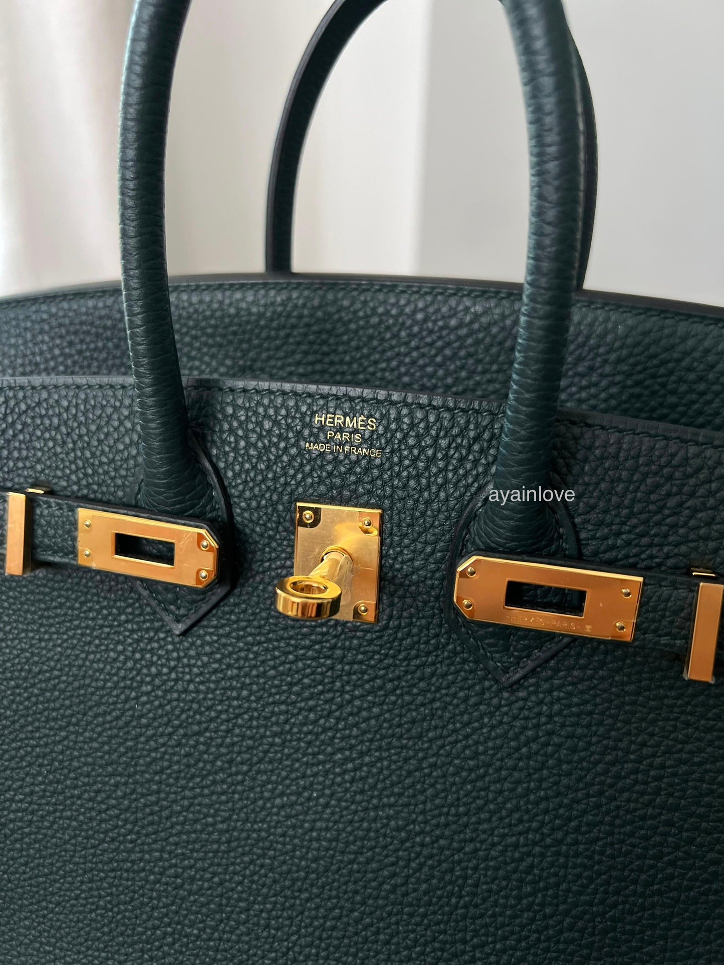 HERMES Birkin 25 Vert Cypress Togo Bag Gold Hardware U Stamp