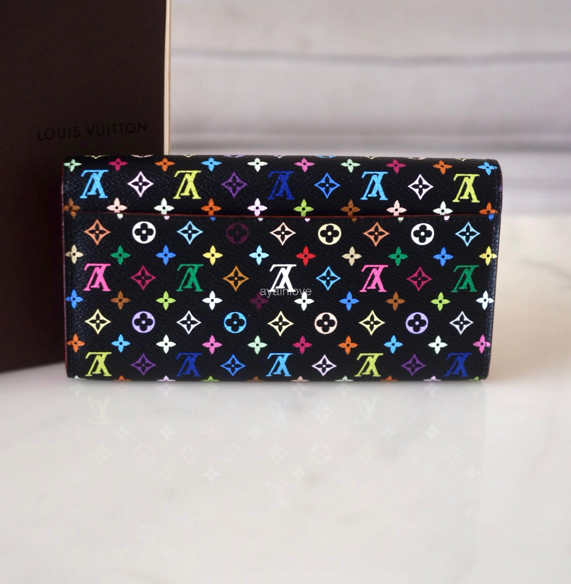 LOUIS VUITTON LV Black Murakami Multicolour Sarah Wallet Gold