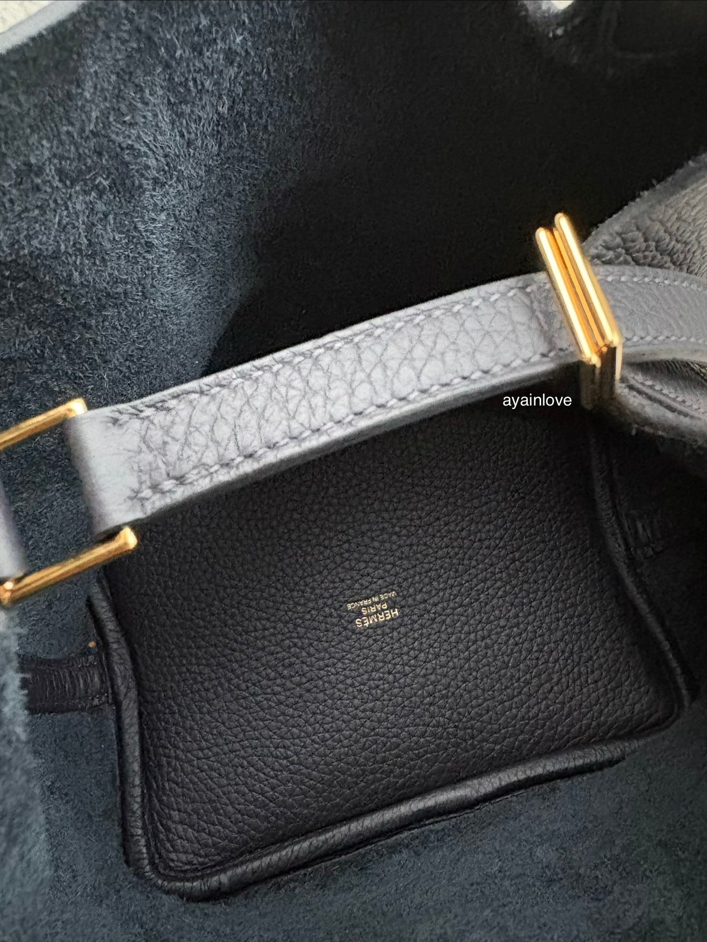 HERMES Picotin Lock 18 Caban Dark Blue Black Taurillion Clemence Gold Hardware K Stamp